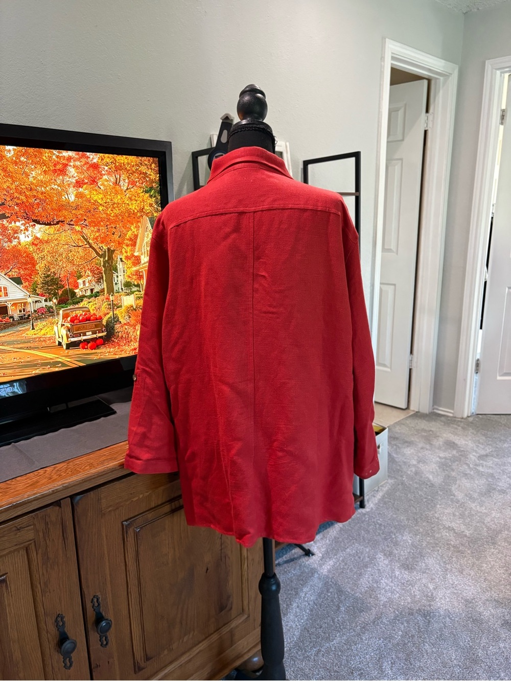 Chico's Rustic Red Button-Front Shirt Jacket - Picture 3 of 4